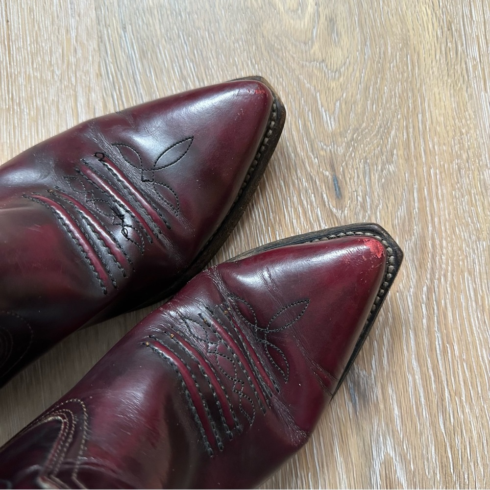 Vintage 80's Sancho Leather Cowboy Boots in Oxblood Burgundy - 37 EU (6.5 US) - Picture 5 of 11
